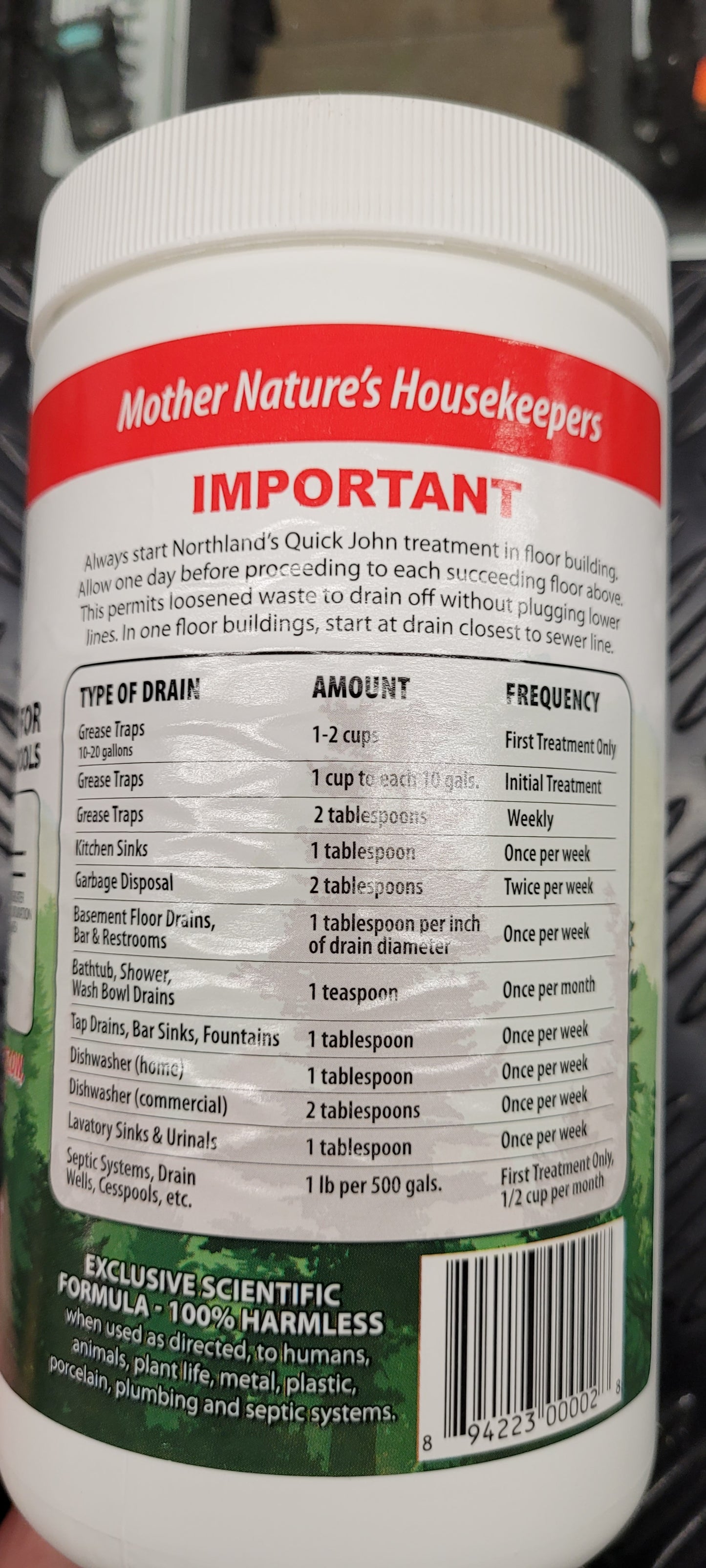 Quick John red label for septic tanks, drains & cesspools