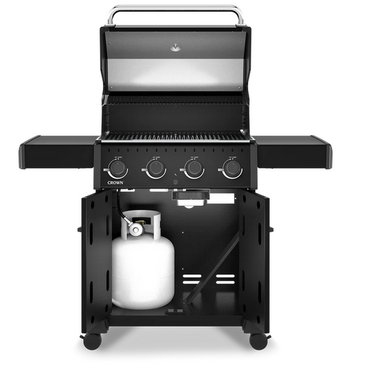 A bbq with lid and double doors open. 