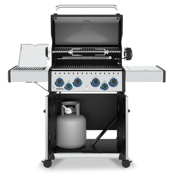 Barbecue grill with a propane tank on a white background
